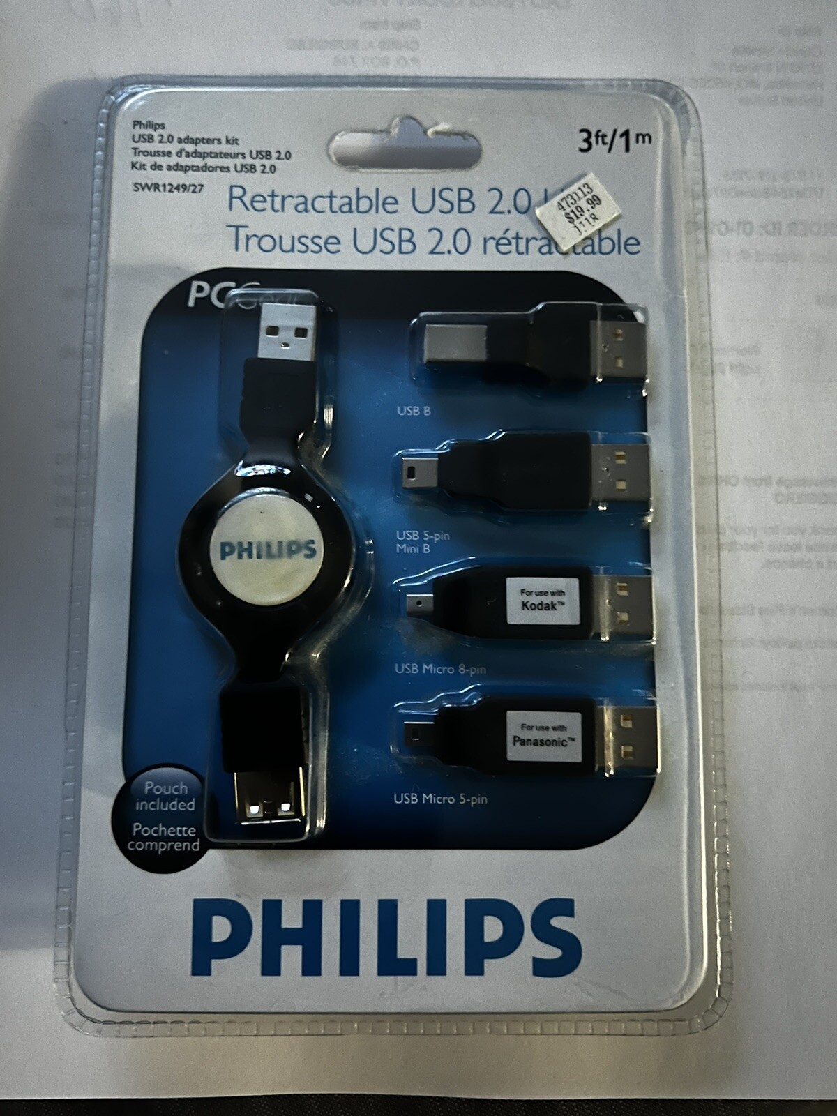 Philips Retractable USB 2.0  5 Kit Pouch Included 3ft/1m New With Tags