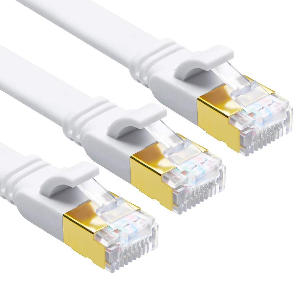 3 PCS 1.5Ft Flat CAT8 Ethernet Cable 40Gbps 2000MHz SFTP LAN Patch White