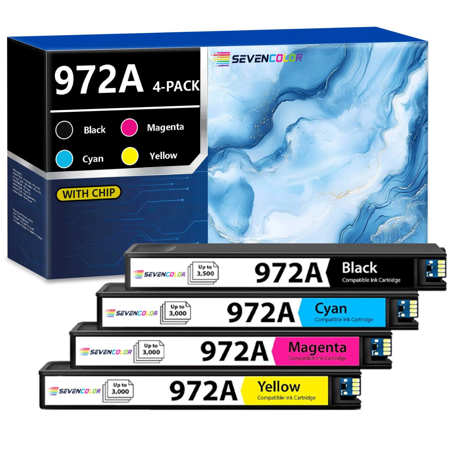 4Pack 972A Ink Cartridge(KCMY) | Works with Pro 452, 477, 552dw, 577 Series