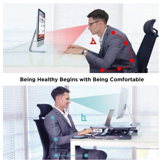 ABOX - ELECTRIC POWERED STANDING DESK CONVERTER COMPUTER TABLE MONITOR -  BLACK