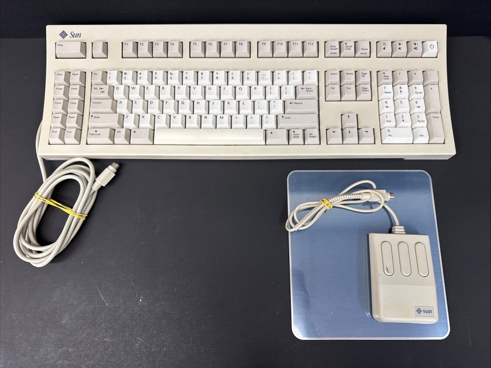 Vintage Sun Microsystems Keyboard 3 Button Mouse & Pad Set Tested Working, *1