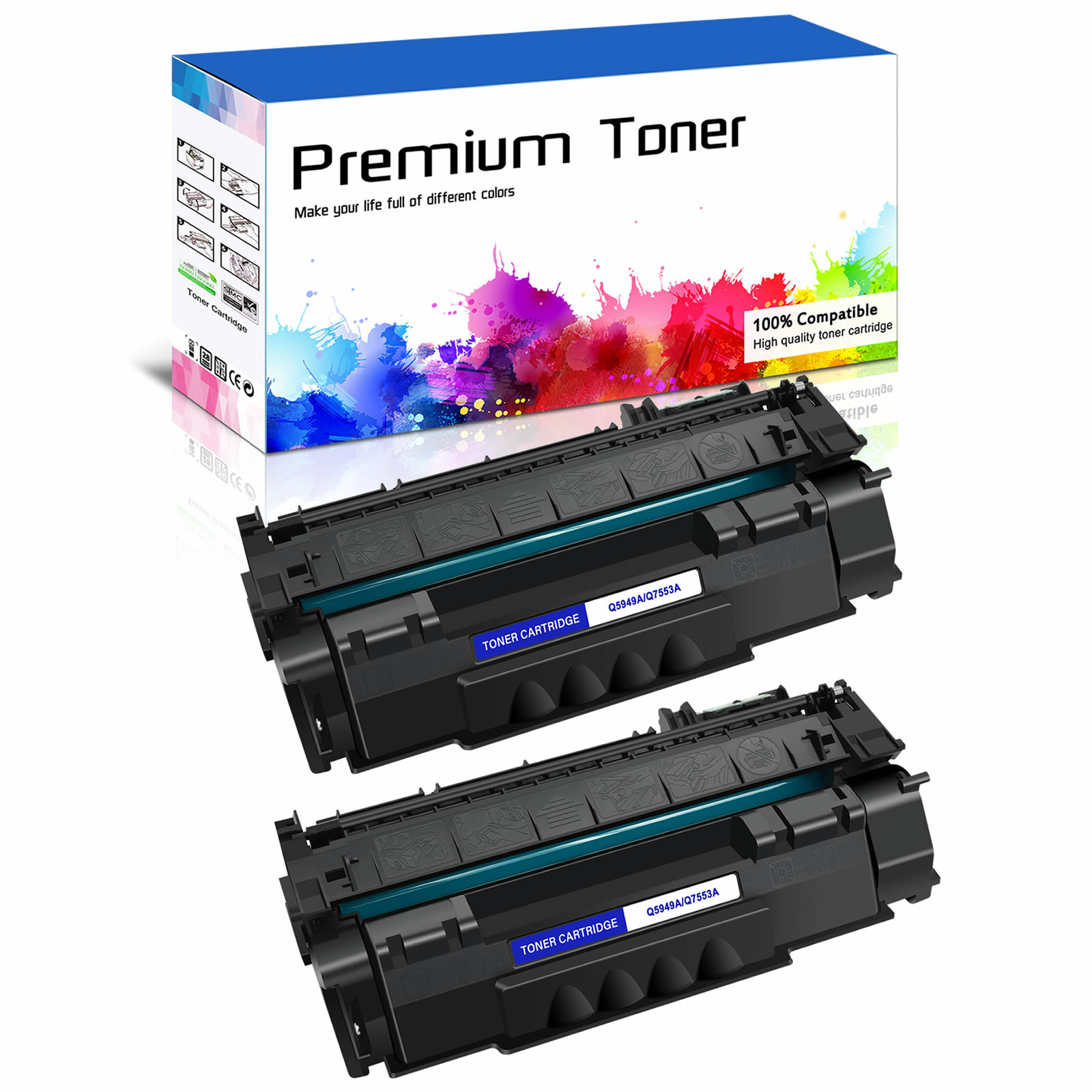 2PK Black Toner Cartridge Fit For HP Q5949A 49A LaserJet 1160 1320TN High Yield