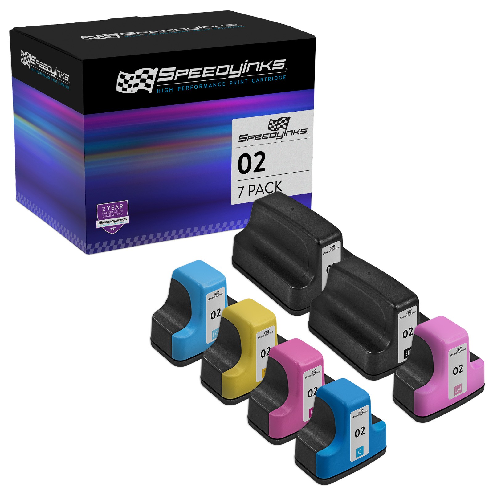 7PK BLACK COLOR Ink Set for HP02 HP 02 BLK CMY PhotoSmart 8250 3210xi 3310 C6175