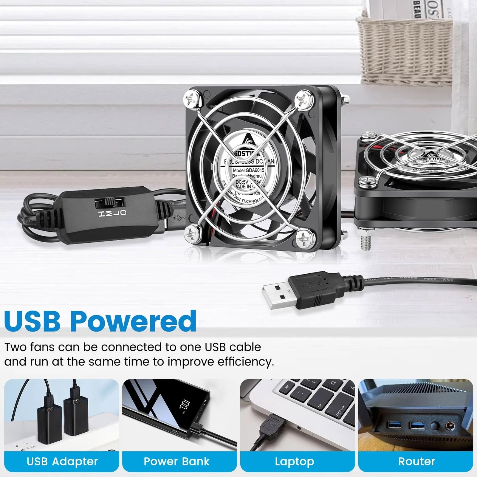 2 Packs 5V 60mm X 10mm Usb Computer Fan Wirh Speed Control Dc Brushless Cooling