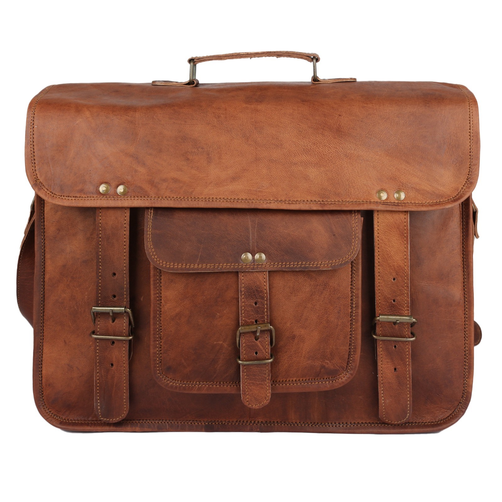 Classic Distressed Brown Leather Laptop Messenger Bag for Men, Large Capacity