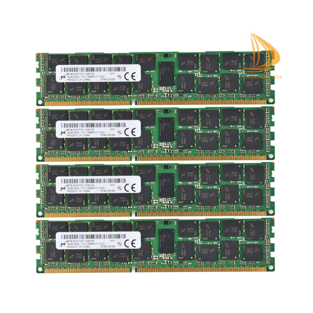 Micron DDR3 RAM 64 G 4x 16 GB 2RX4 PC3-12800R 1600Mhz Only ECC REG Server Memory