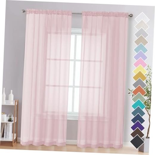 Pink Sheer Curtains 84 Inches Long 2 Panels - 42"W x 84"L (Pack of 2) Blush