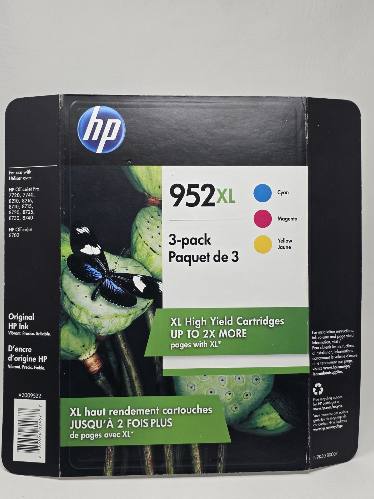 HP 952XL Genuine Original High Yield Ink Cartridges 3-Pack C/M/Y Exp Dec 2022
