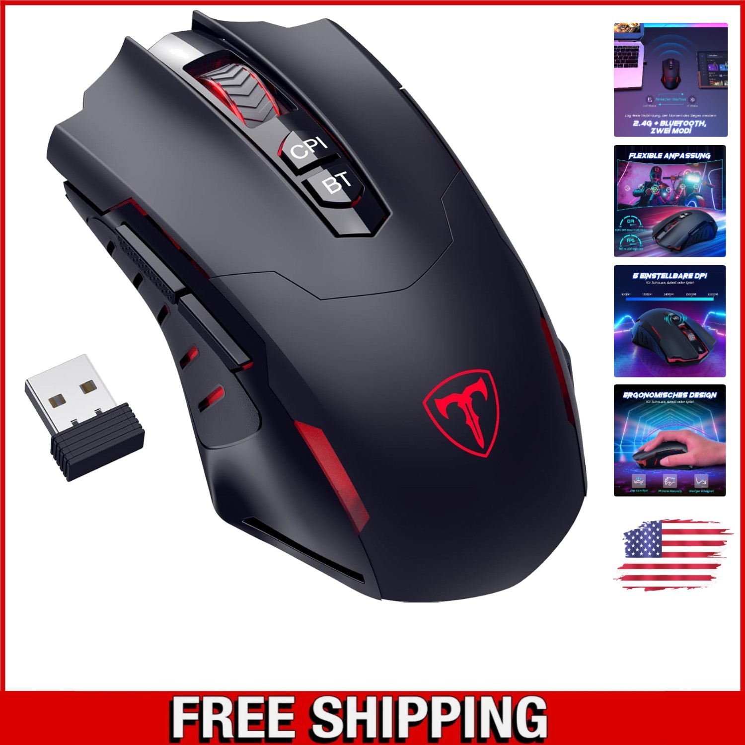 High-Performance PC400 Gaming Mouse - 8000 DPI Wireless, Auto Sleep Feature