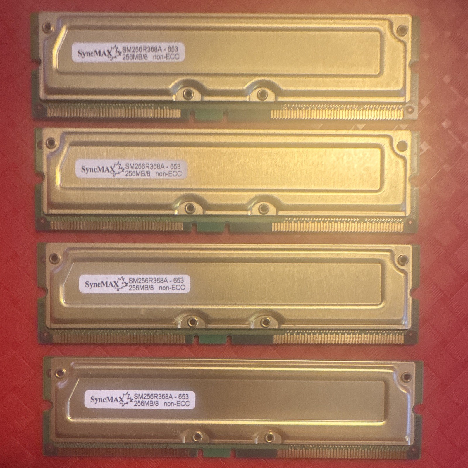 SyncMAX 1GB (4x256MB) PC800 RDRAM RIMM 184-Pin Non-ECC SM256R368A-653