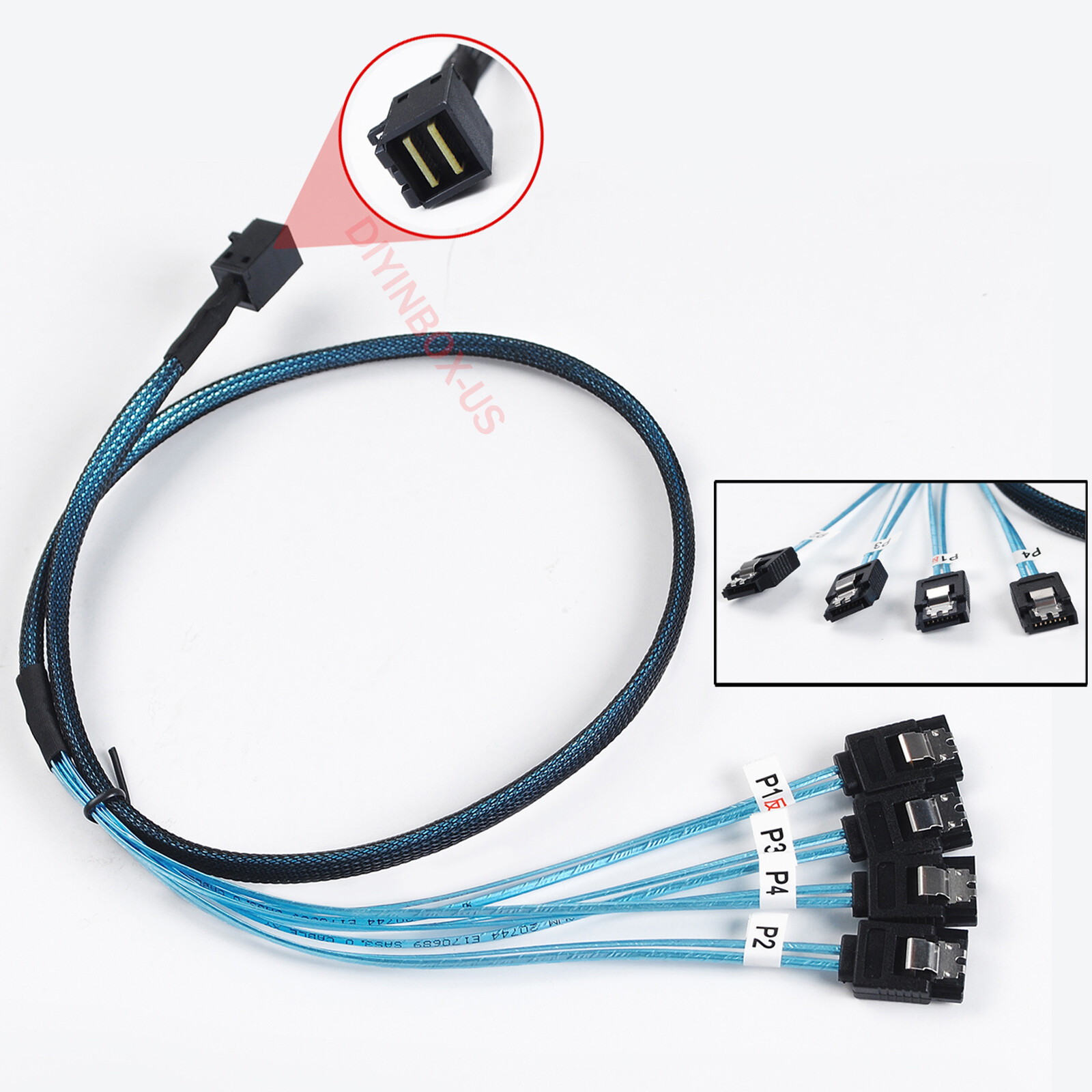 Mini SAS SFF 8643 36pin to Mini 4X SATA 7Pin HD Reverse Breakout Cable 12Gb/s US