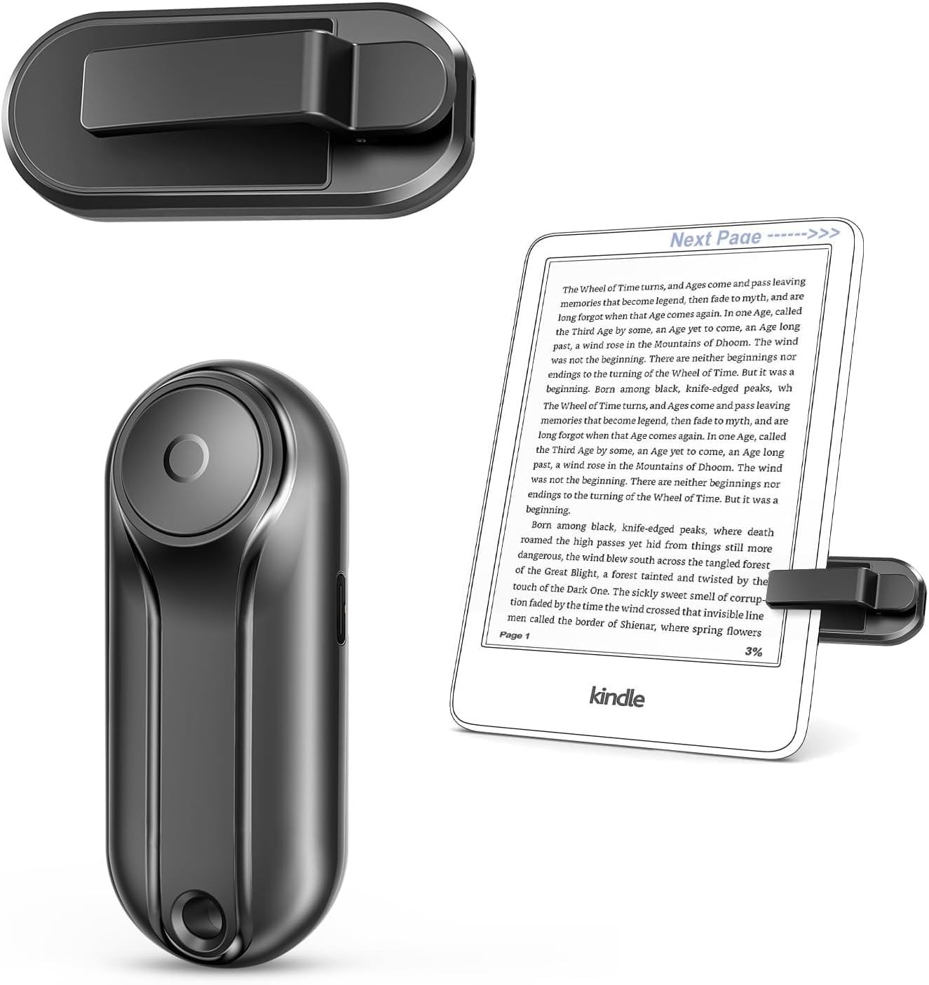 Wireless Remote Page Turner Clicker for Kindle E-Reader iPhone iPad Tablet Black