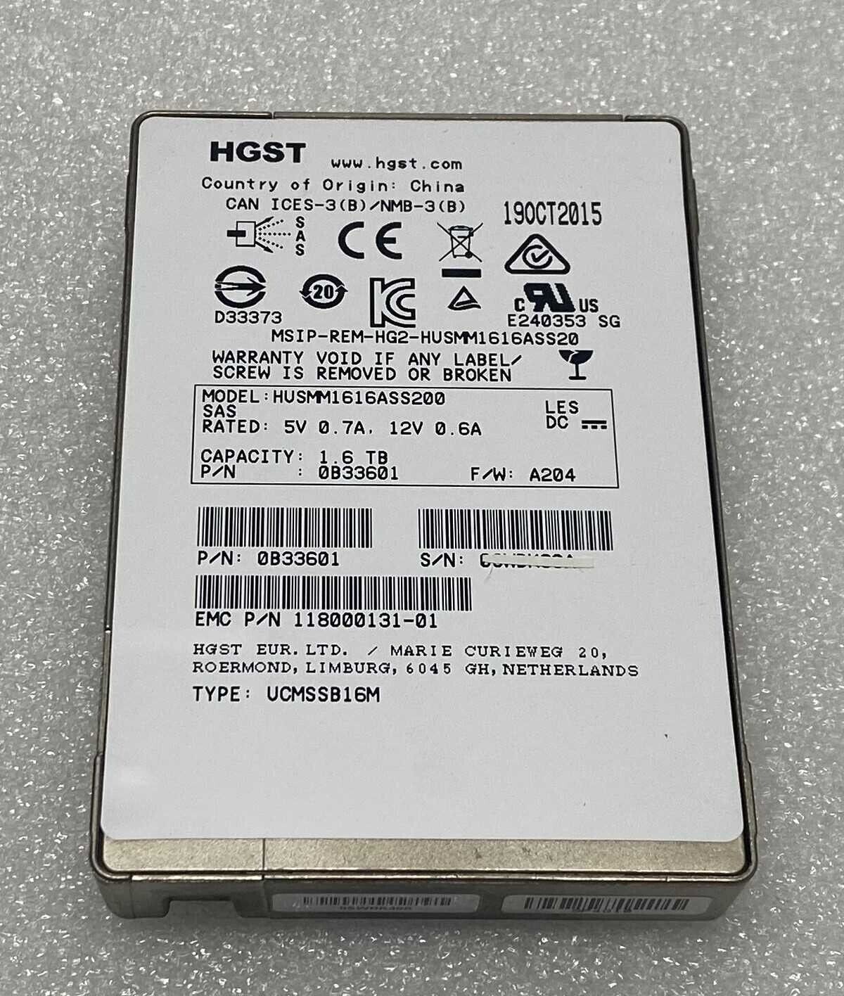 HUSMM1616ASS200 HGST 1.6TB SSD SAS 2.5