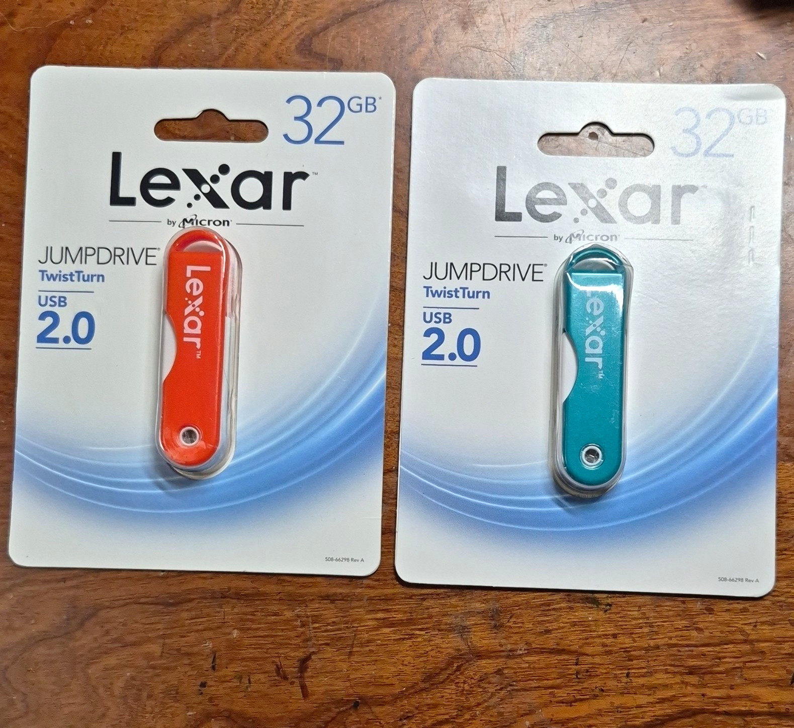 Lexar JumpDrive TwistTurn Lot of 2 32GB USB 2.0 Flash Drives Orange/Blue