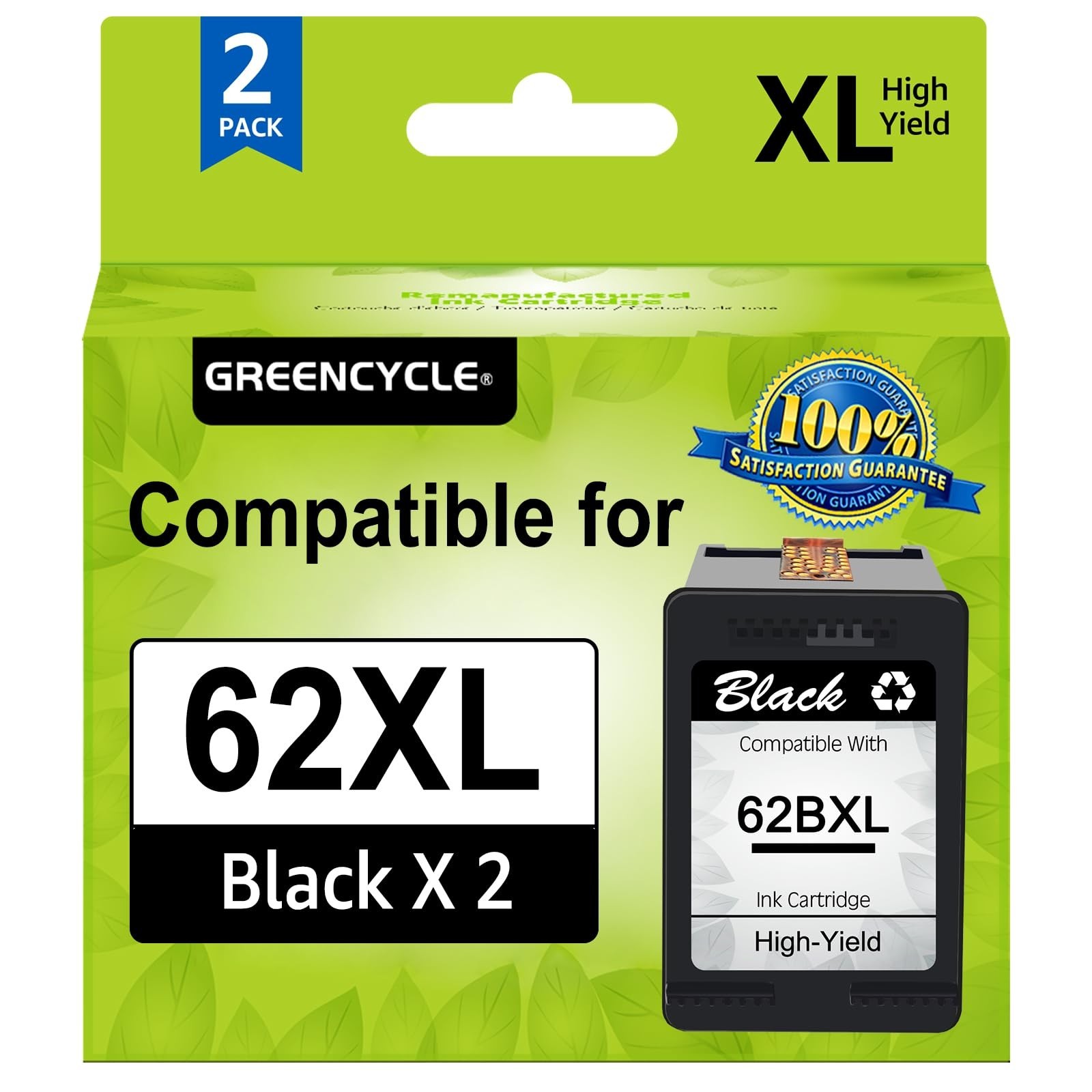 GREENCYCLE 62XL Black Ink Cartridge Replacement for HP 62 XL C2P05AN Remanufa...