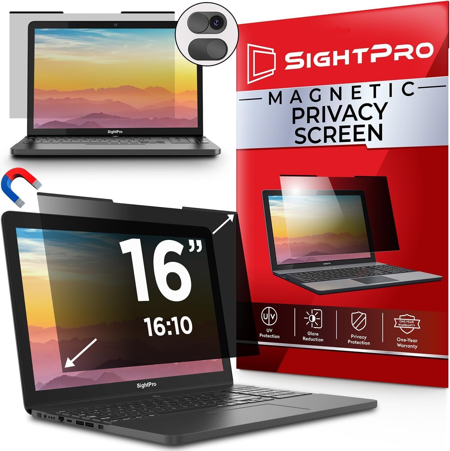 16 Inch 16:10 Magnetic Privacy Filter for Laptops - Removable Shield & Protector