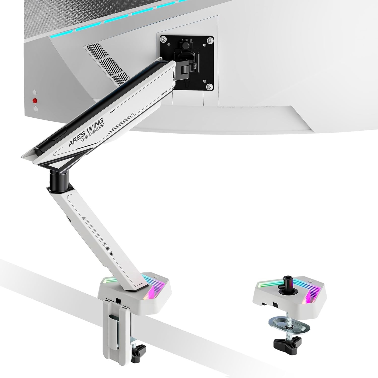 ARES WING RGB Single Monitor Arm 17-45" Heavy Duty 35.2lbs White