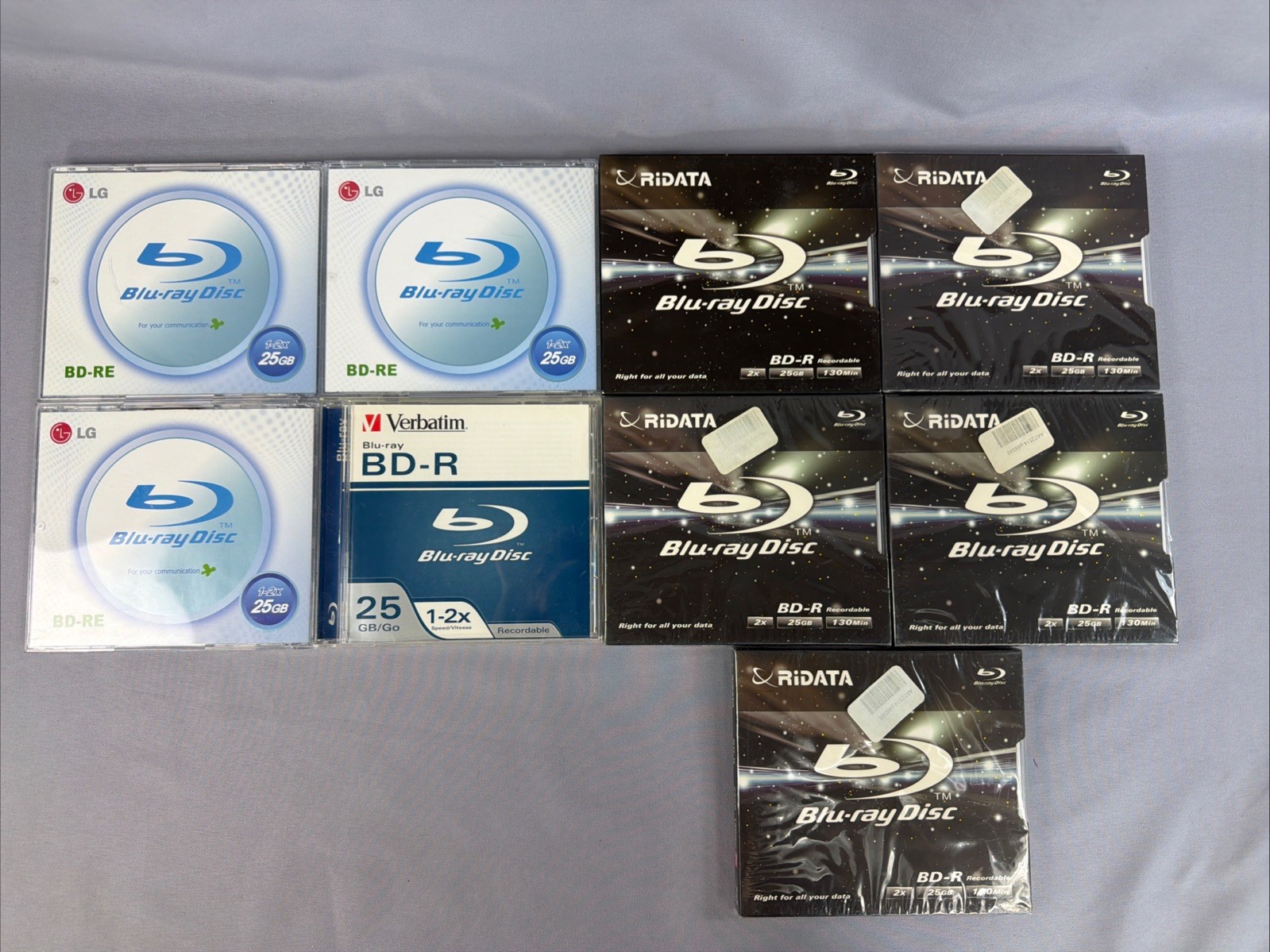 Pack of 9 - Verbatim,LG, RIdata 25GB Blu-ray BD-R 1-2x Printable Disc Jewel Case