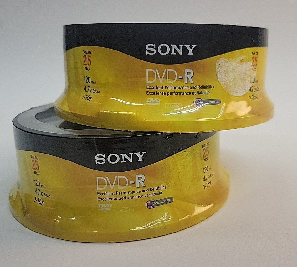2x  Sony DVD-R Recordable Blank Discs 25 Pack 120 min 4.7 GB 1x -16x Speed NEW