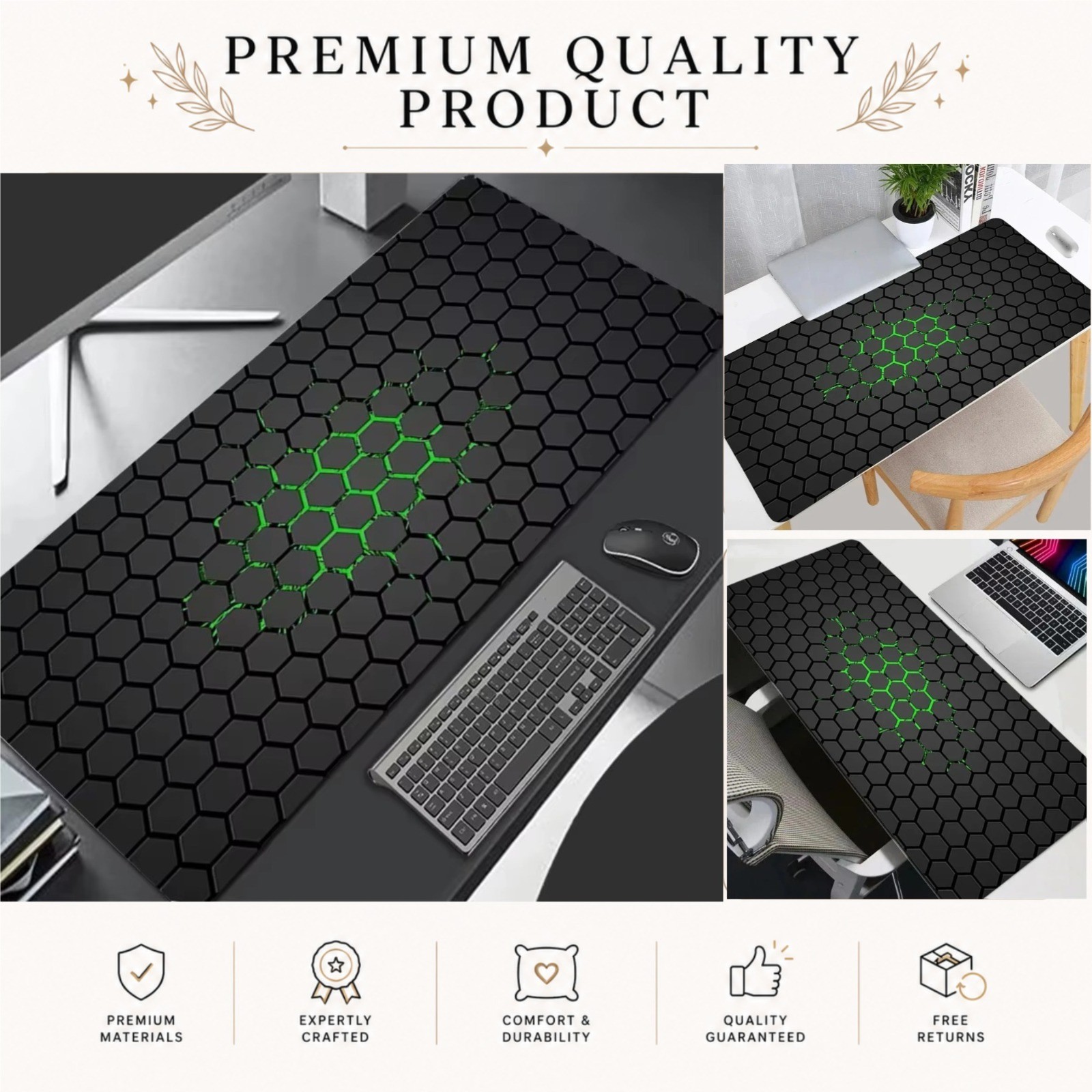 XXL Hexagon Gaming Mouse Pad Large Desk Mat Non-Slip Rubber Keyboard Pad