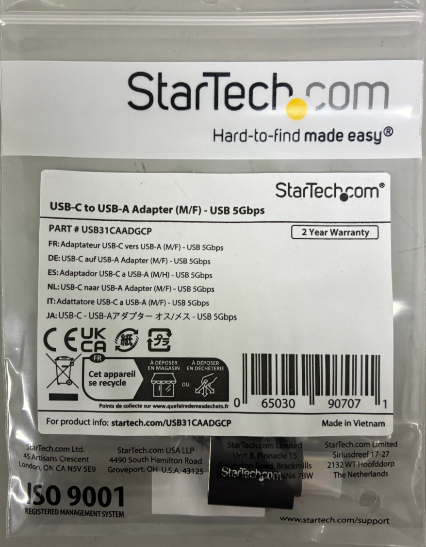 StarTech - USB31CAADGCP - USB-C to USB-A Adapter, 5Gbps, 3A, Male to Female