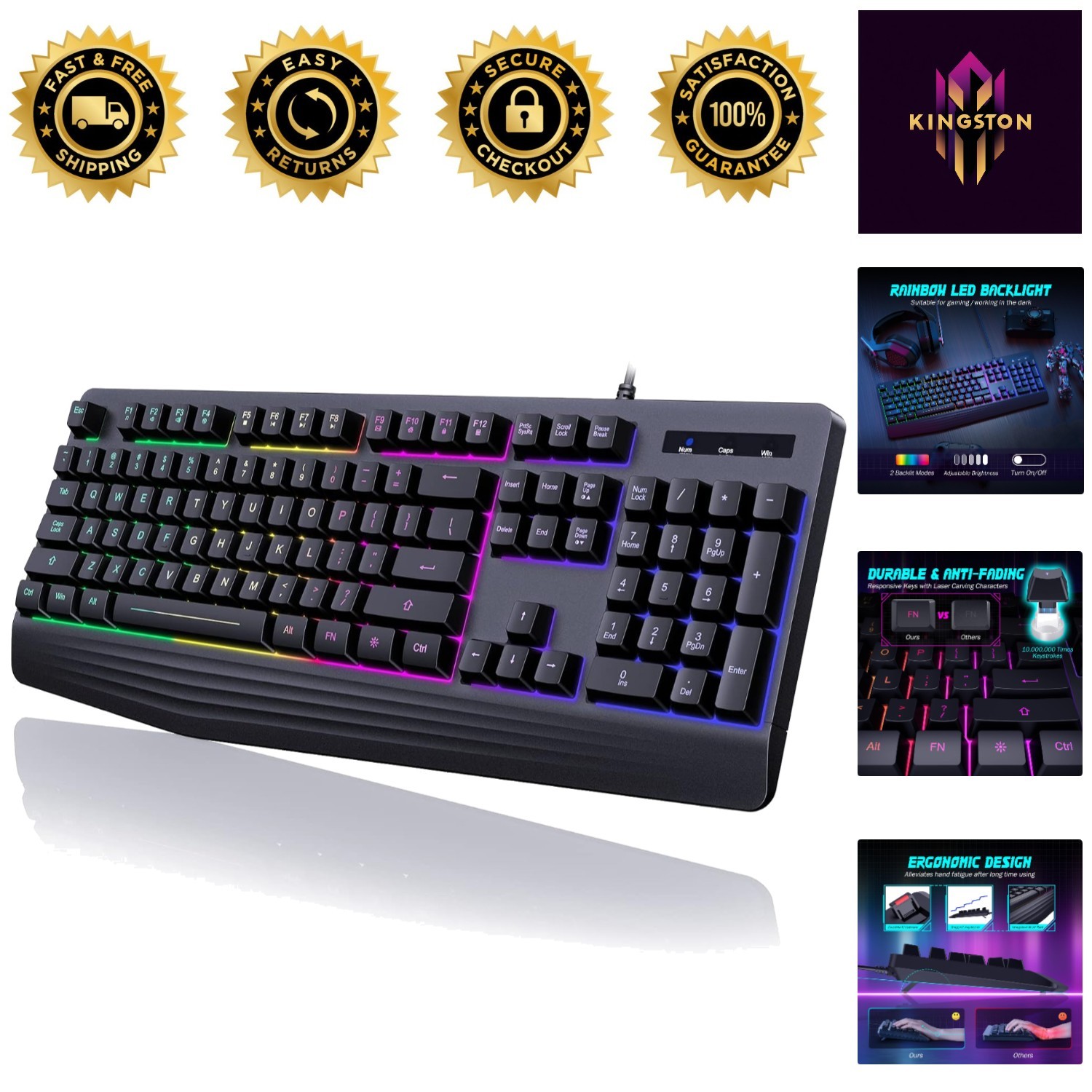 104 Keys Backlit Gaming Keyboard - Quiet, Durable & Anti-Ghosting Features