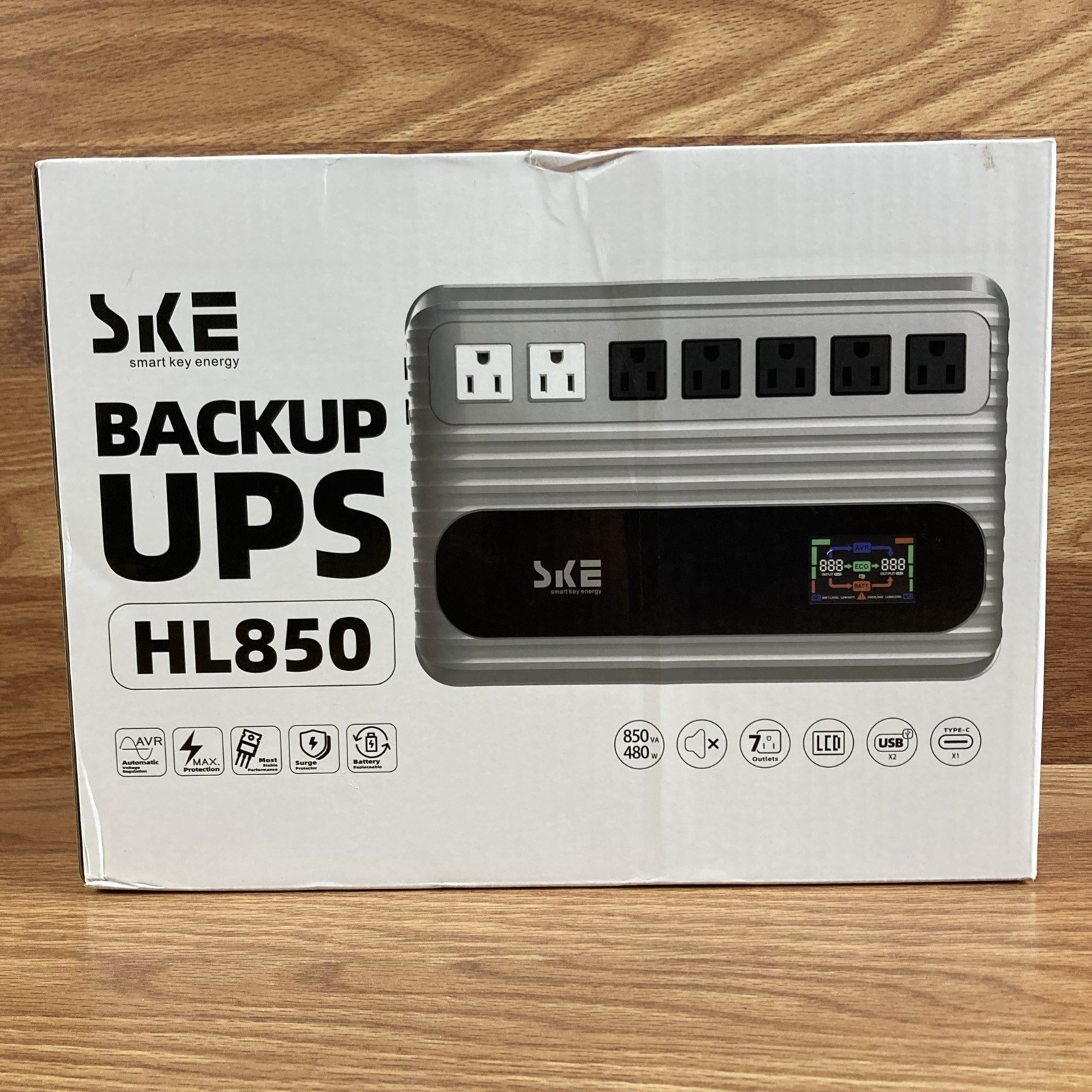 SKE UPS HL850 Battery Backup Surge Protector 850VA/480W for Computers USB - NEW