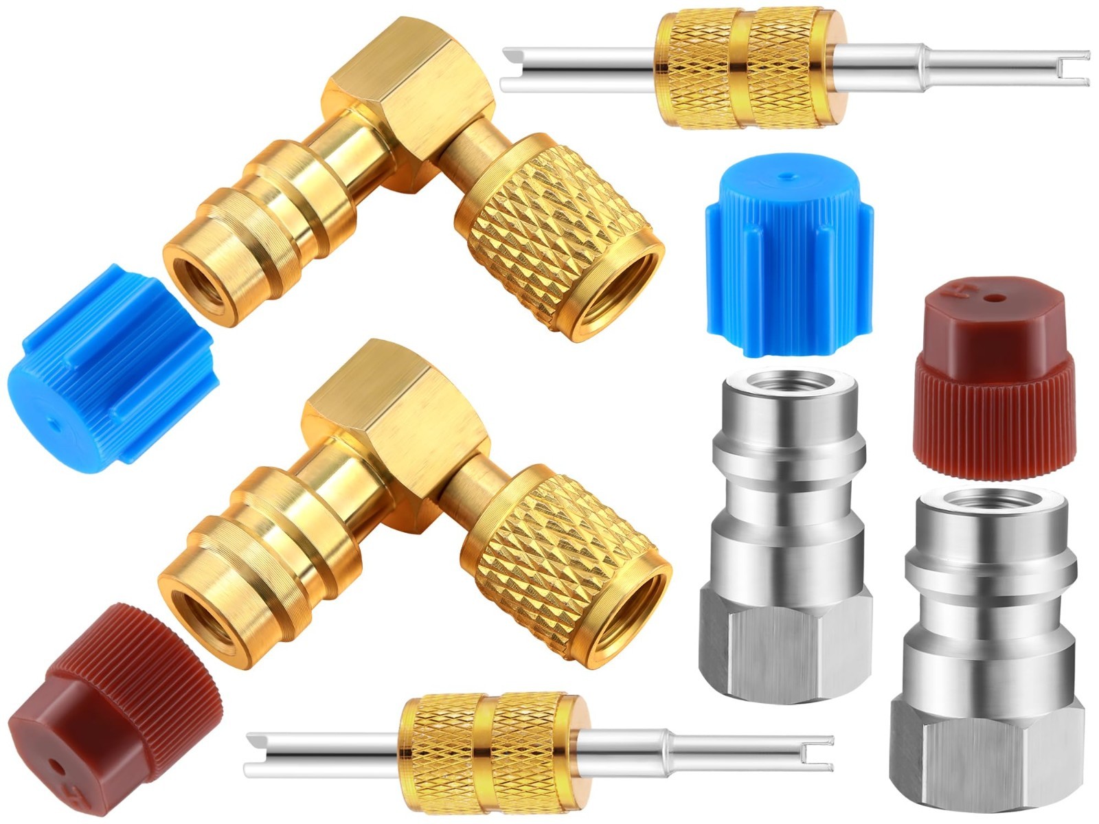 AC Fitting Conversion Adapter Kit R12 to R134A, Quick Coupler Valve 90° Retrofit