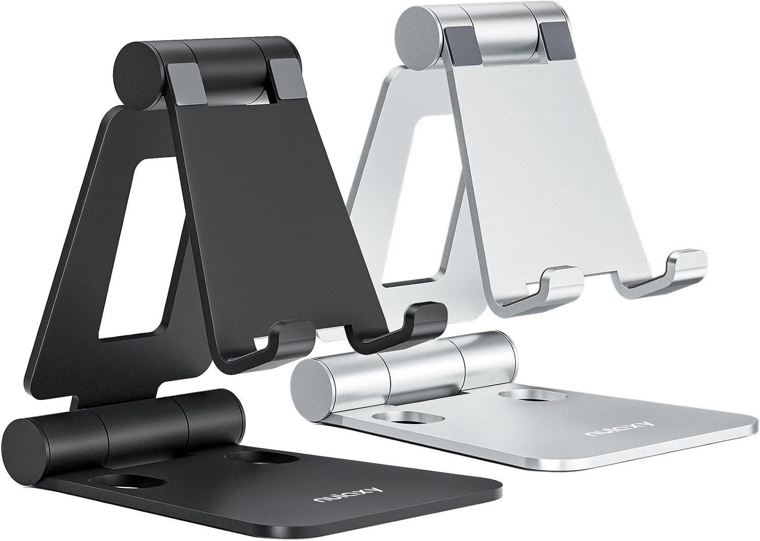 Nulaxy 2 Pack Aluminum Folding Phone Stand Desk Black Silver Adjustable Holder