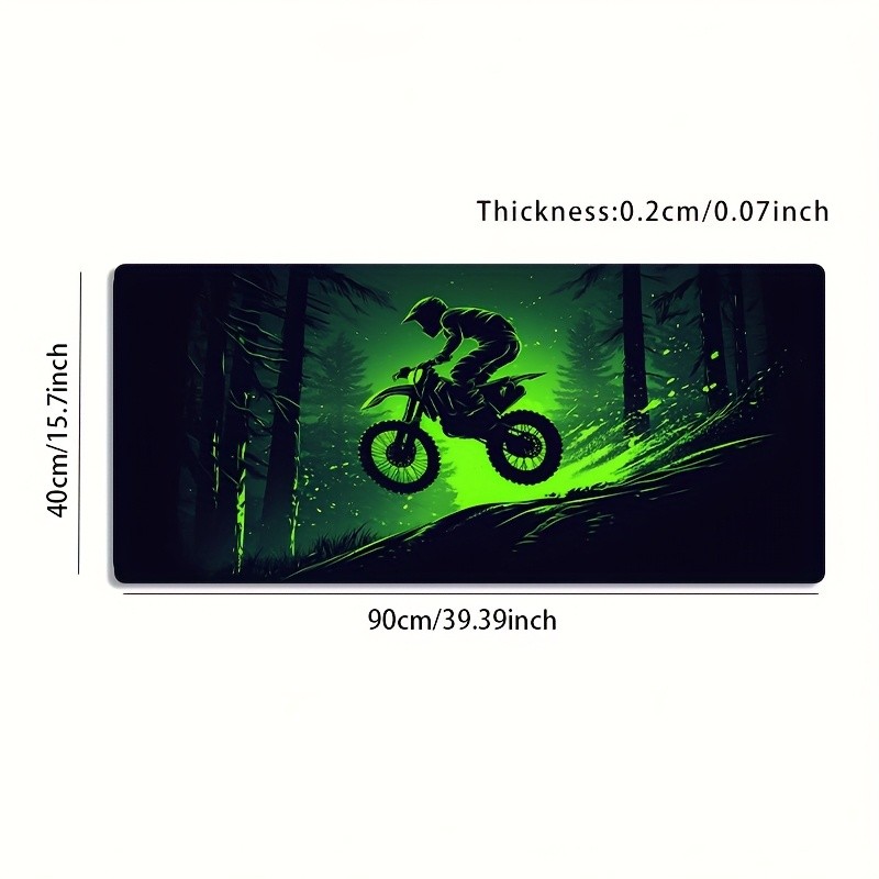 1 Extra-Large Gaming Mouse Pad, Fluorescent Green Motorcycle Rider Forest Off-