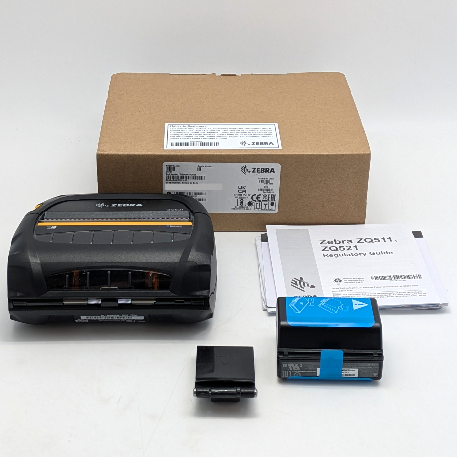 Zebra ZQ521 4" Portable Thermal Barcode & Label Printer (ZQ52-BUW0020-00)