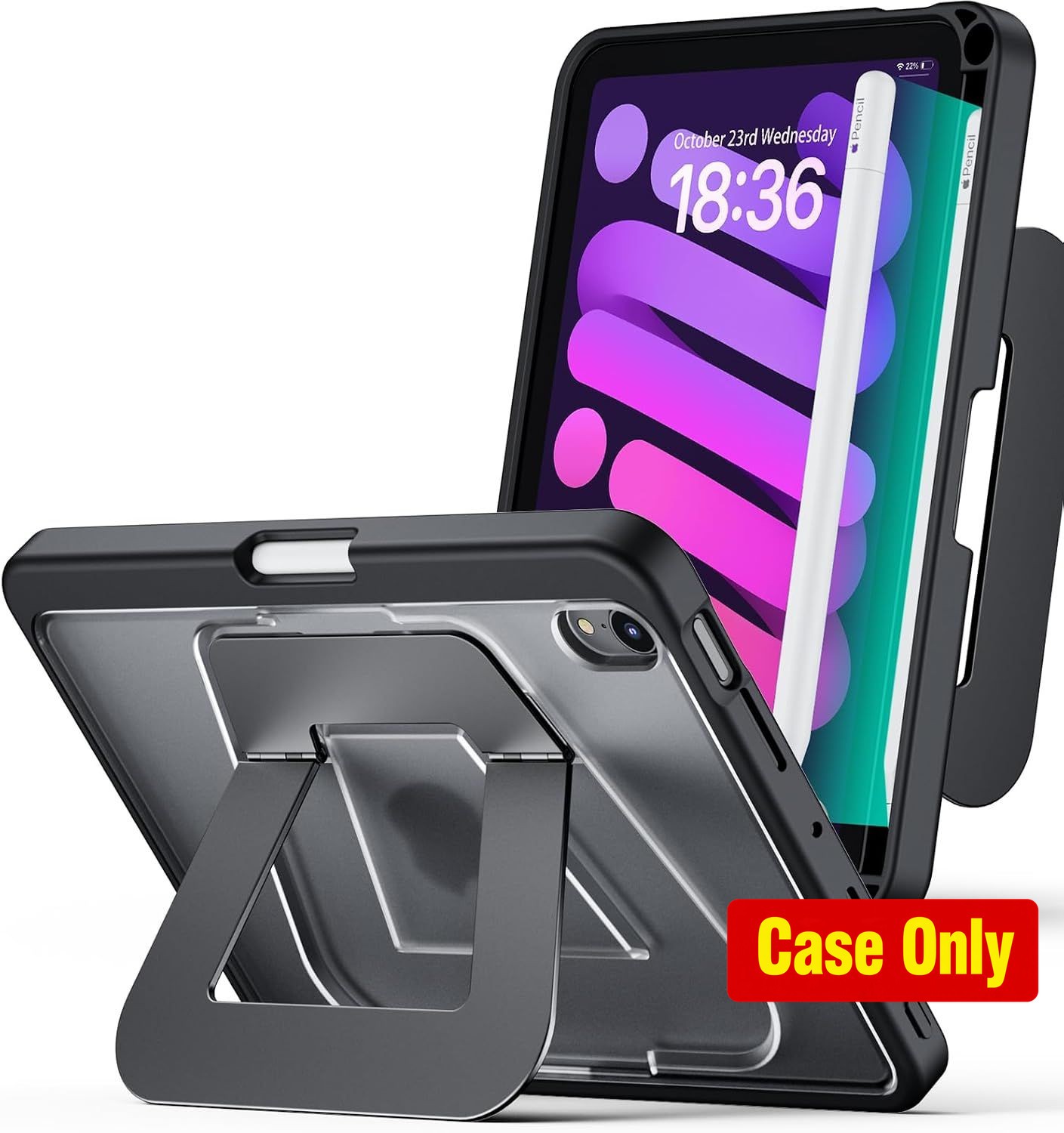 Kickstand Case for iPad mini 6 8.3", lightweight, pencil holder
