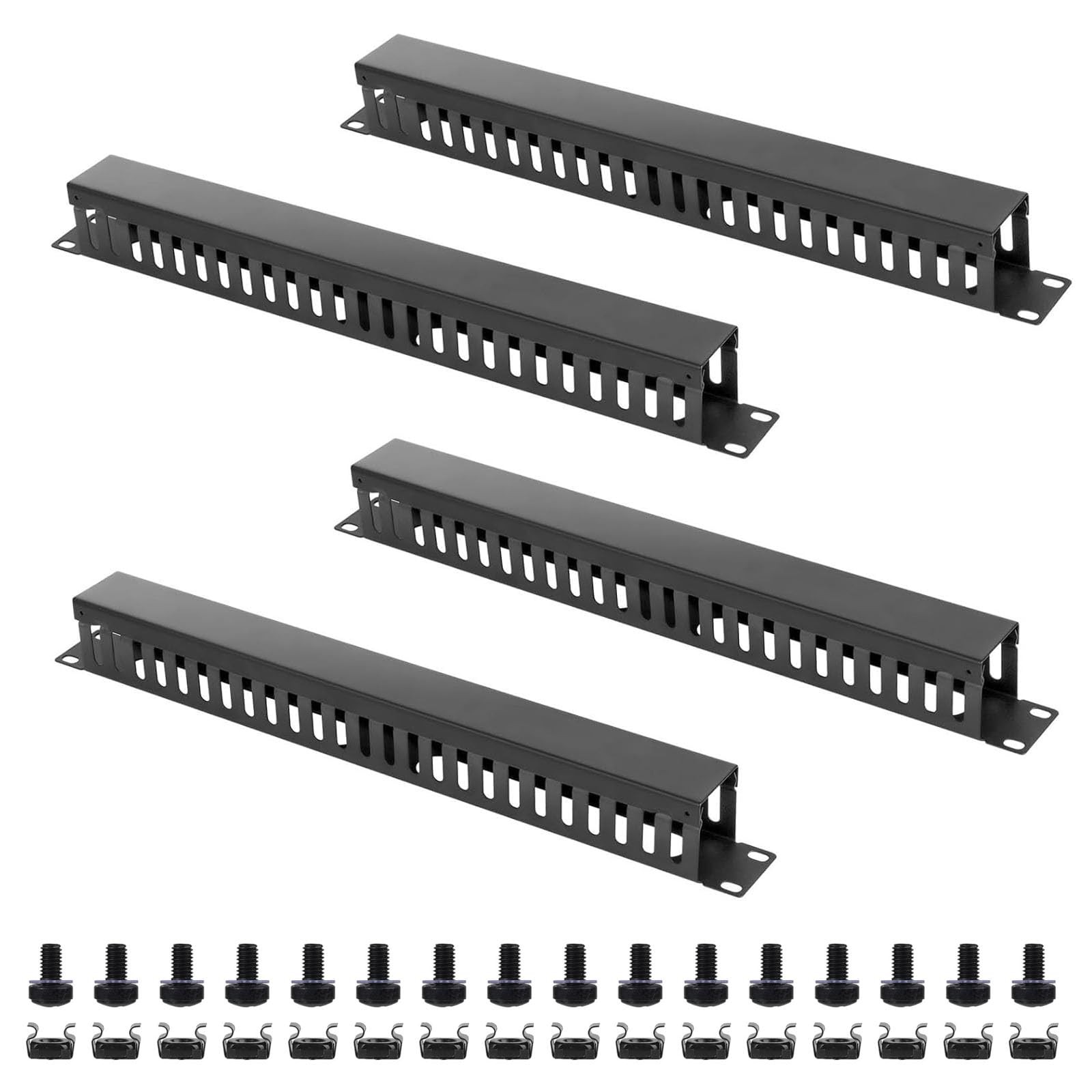 4 Pack 19 Inch 1U Server Rack Cable Management -24 Slot Horizontal Rack Mount