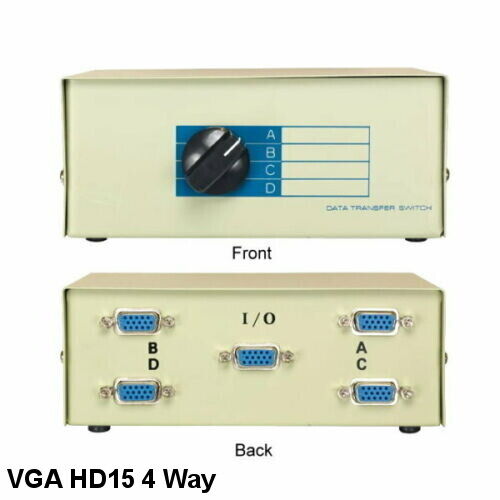 Kentek VGA HD15 4Way Data Transfer Switch Box Female Port PC MAC Video Monitor