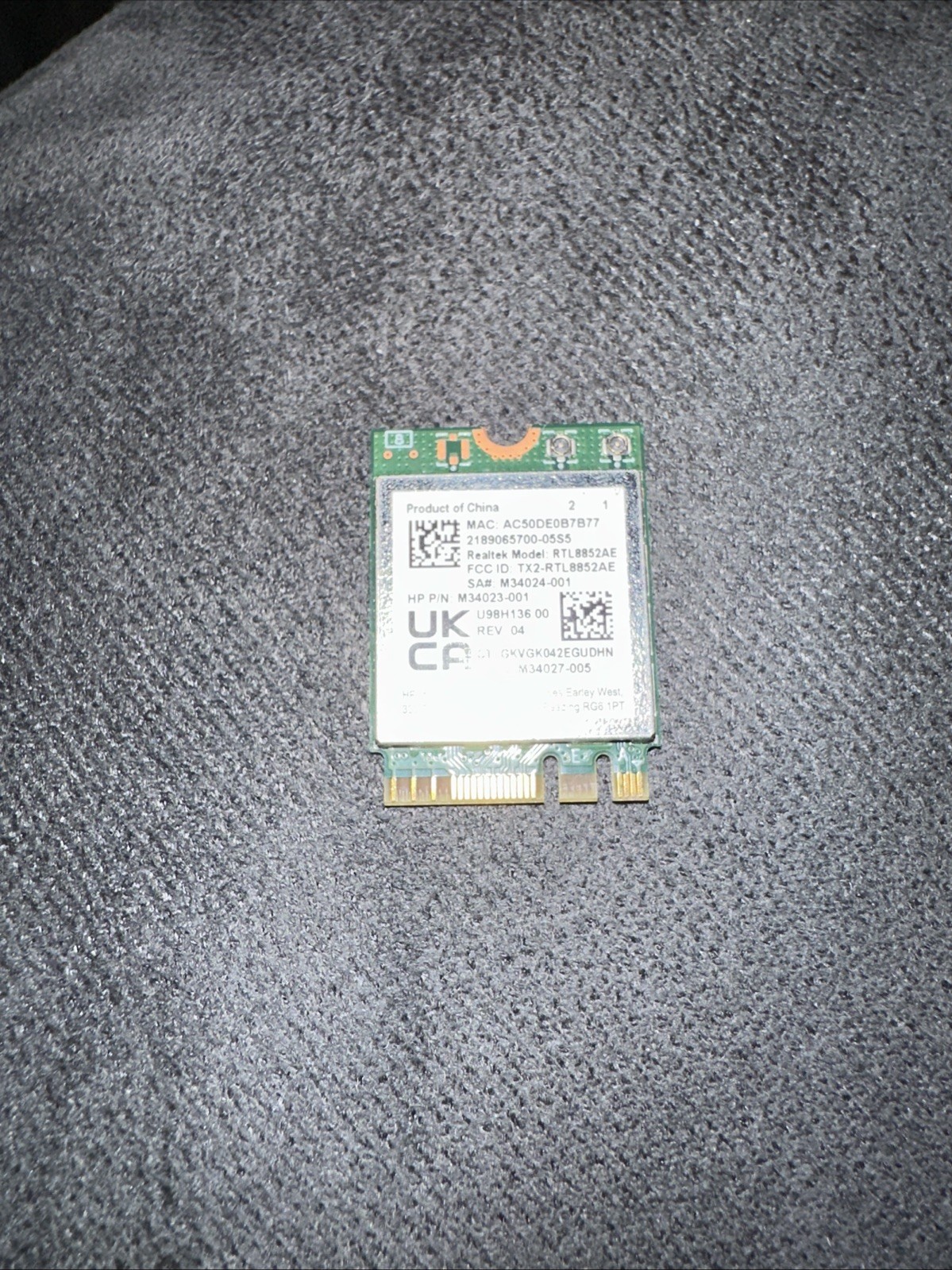 Realtek RTL8852AE WiFi 6 M.2 2230 Wireless Card HP M34023-001 Working Pull Hp