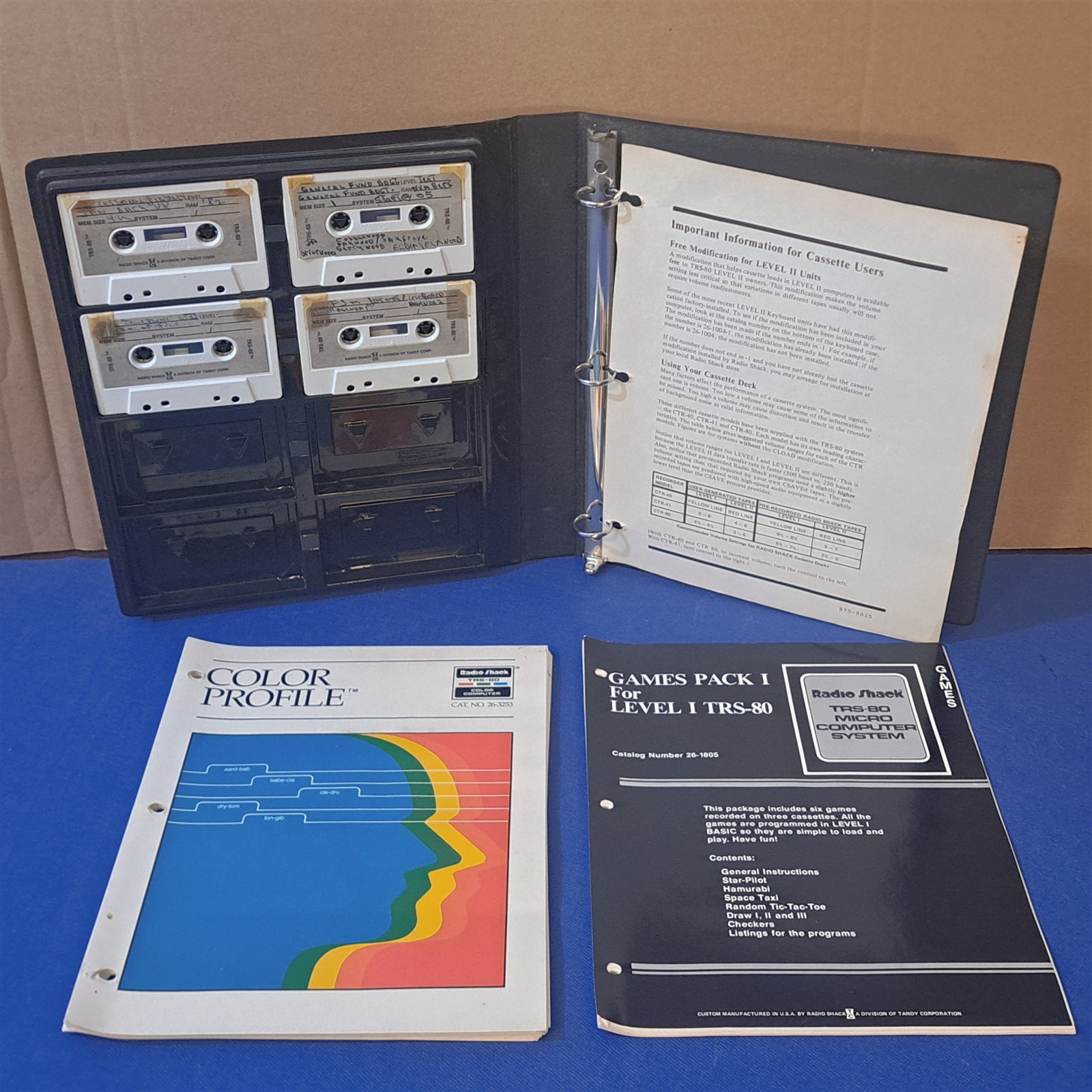 Radio Shack TRS-80 Level I Games Pack 26-1805 + Color Profile 26-3253 w/ Binder
