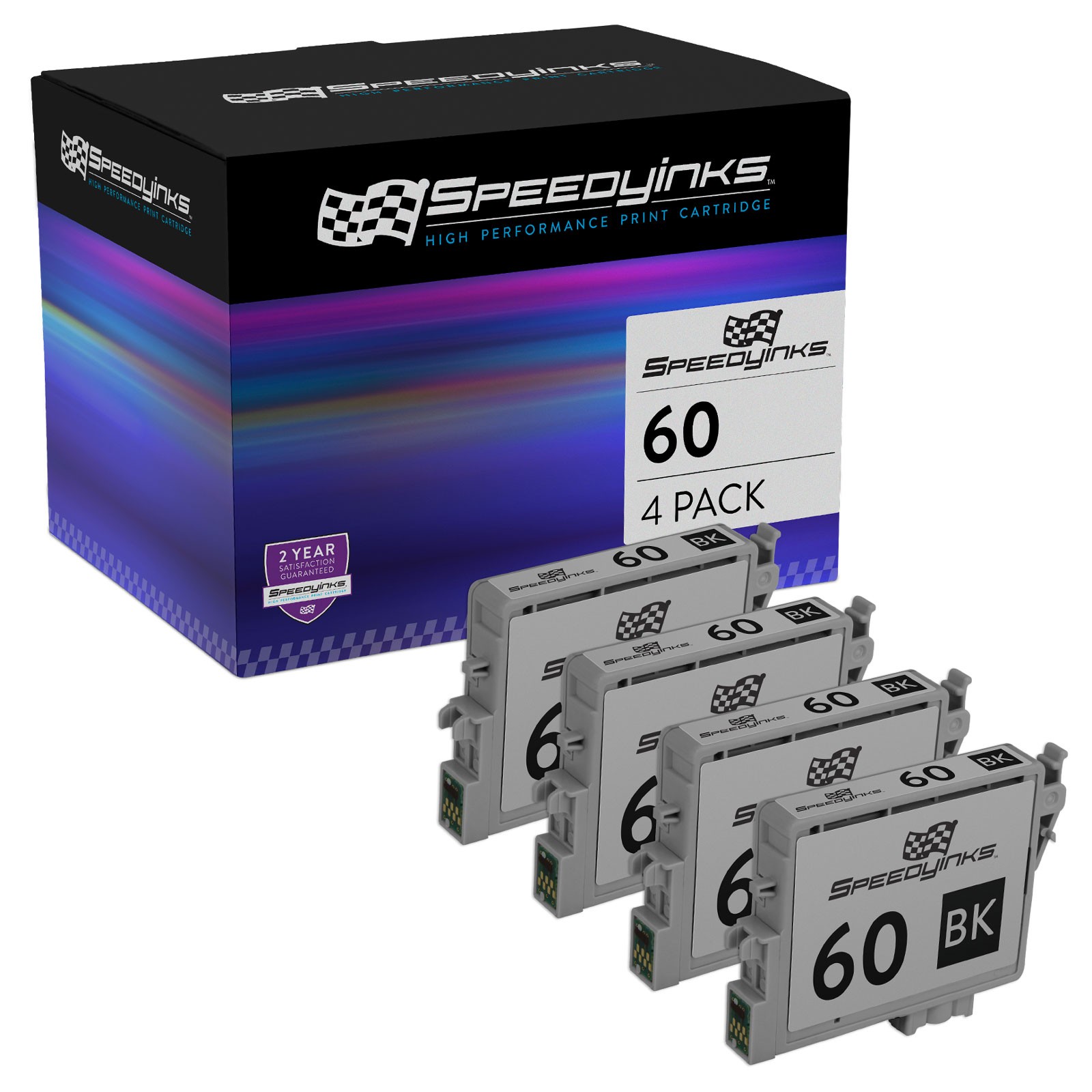 4 Pk Reman Replacement for Epson T060120 (T0601) Blk Pigment Based Ink Cartridge