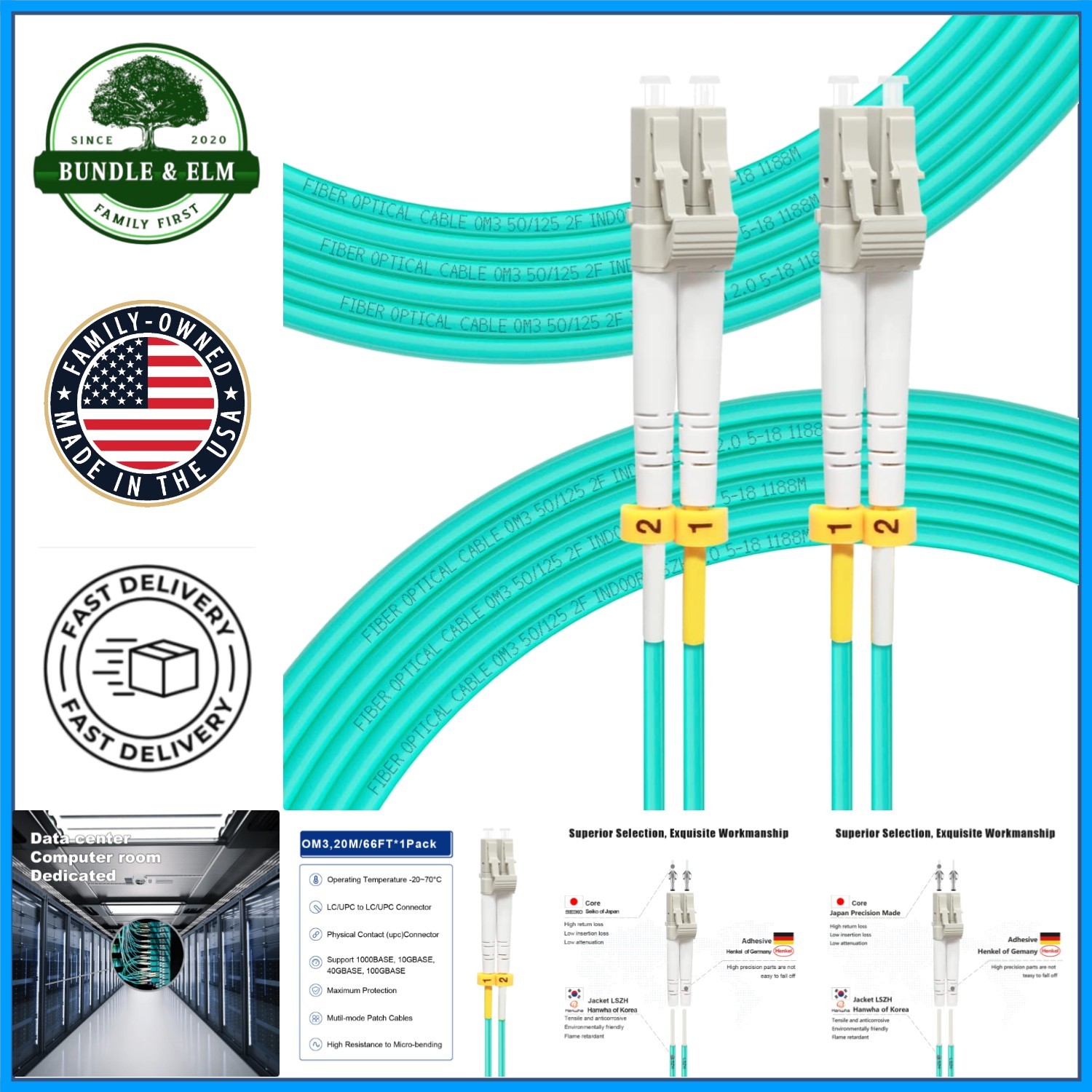 66ft Multimode Fiber Optic Cable LC Duplex for PC Router and TV Connections