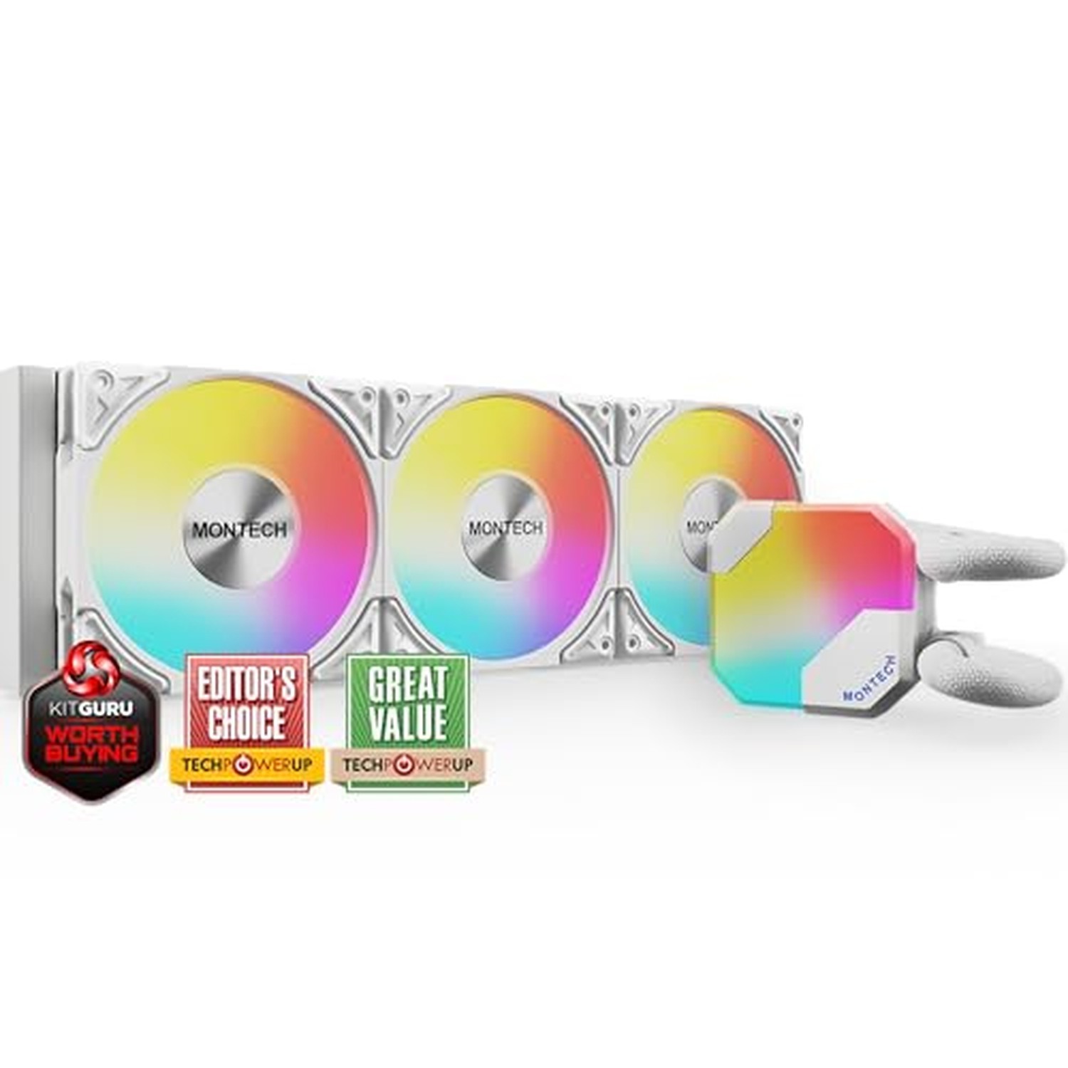 MONTECH HyperFlow ARGB 360mm AIO CPU Liquid Cooler, 3 ARGB Fans, White