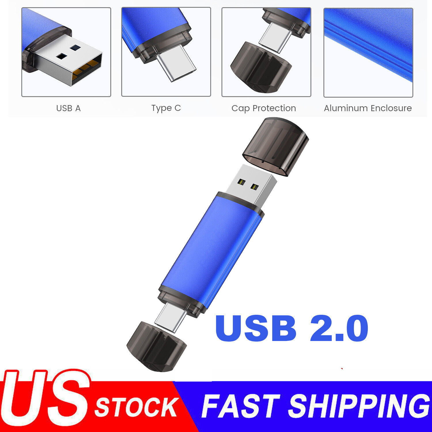 32G 64G 128G Lot Type C Flash Drive 2 in 1 OTG USB 2.0 Memory Stick for Storage