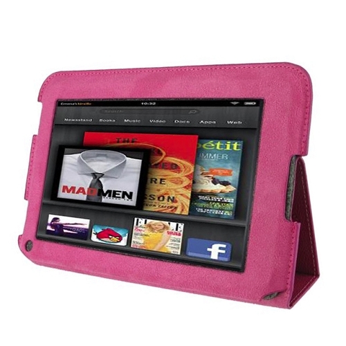 rooCASE for Amazon Kindle Fire 7 - Ultra-Slim Leather Folio Case (Magenta - Sing