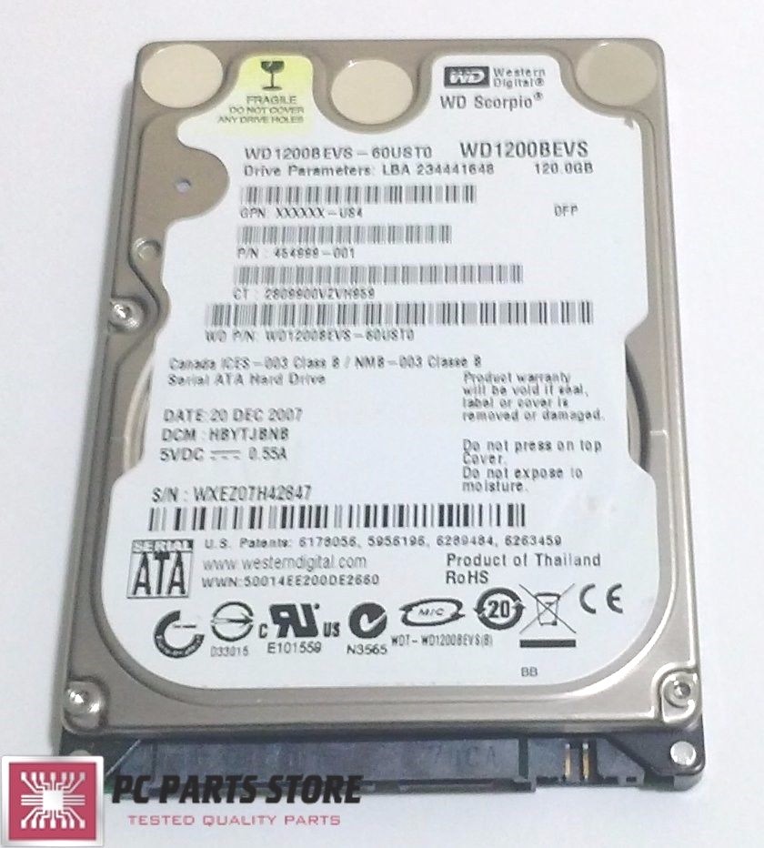 Western Digital 120GB 2.5 WD1200BEVS-60UST0 2061-701499-600 AB FOR PARTS/REPAIR
