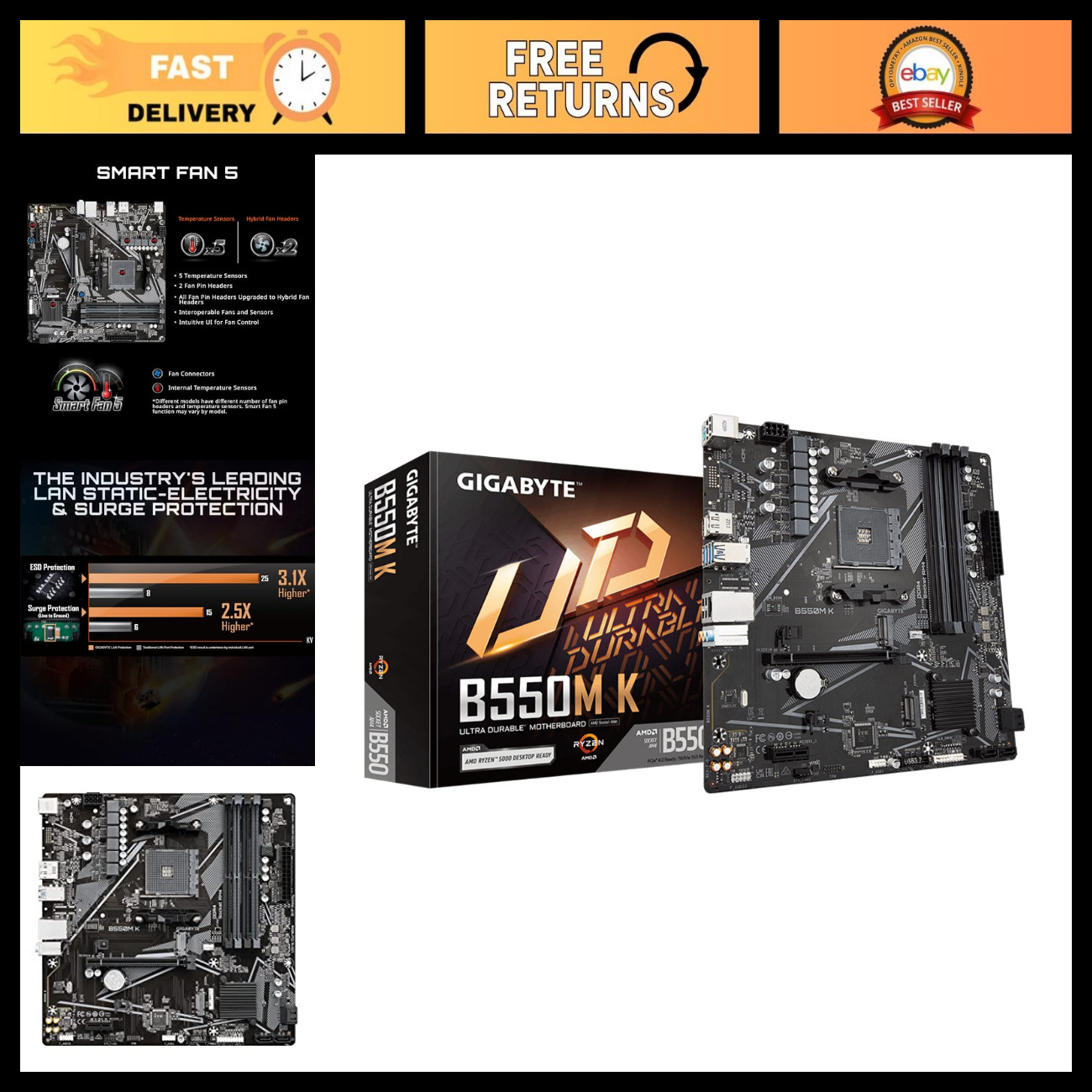 AMD AM4 Micro-ATX Motherboard, Supports Ryzen 5000/4000/3000, DDR4, PCIe 4.0, US