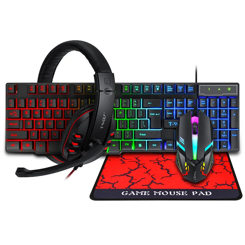 Professional Gaming Setup Keyboard Mouse Headset Pad 4in1 Set PC USB Mic Gift