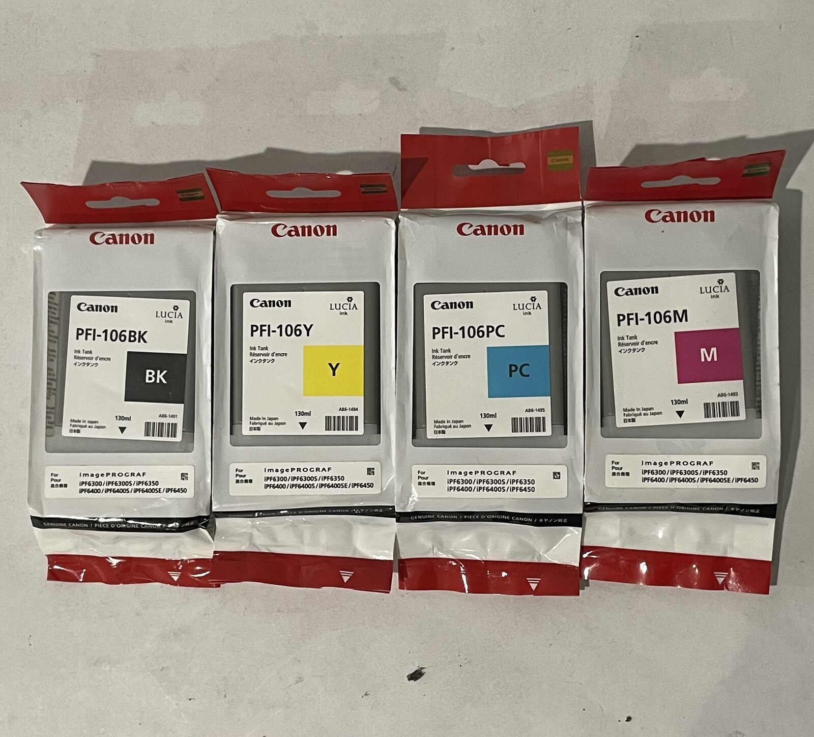 Set of 4 Canon PFI-106 BK/PC/Y/M Ink Tank OEM Sealed for iPF6300 / iPF6350 NEW