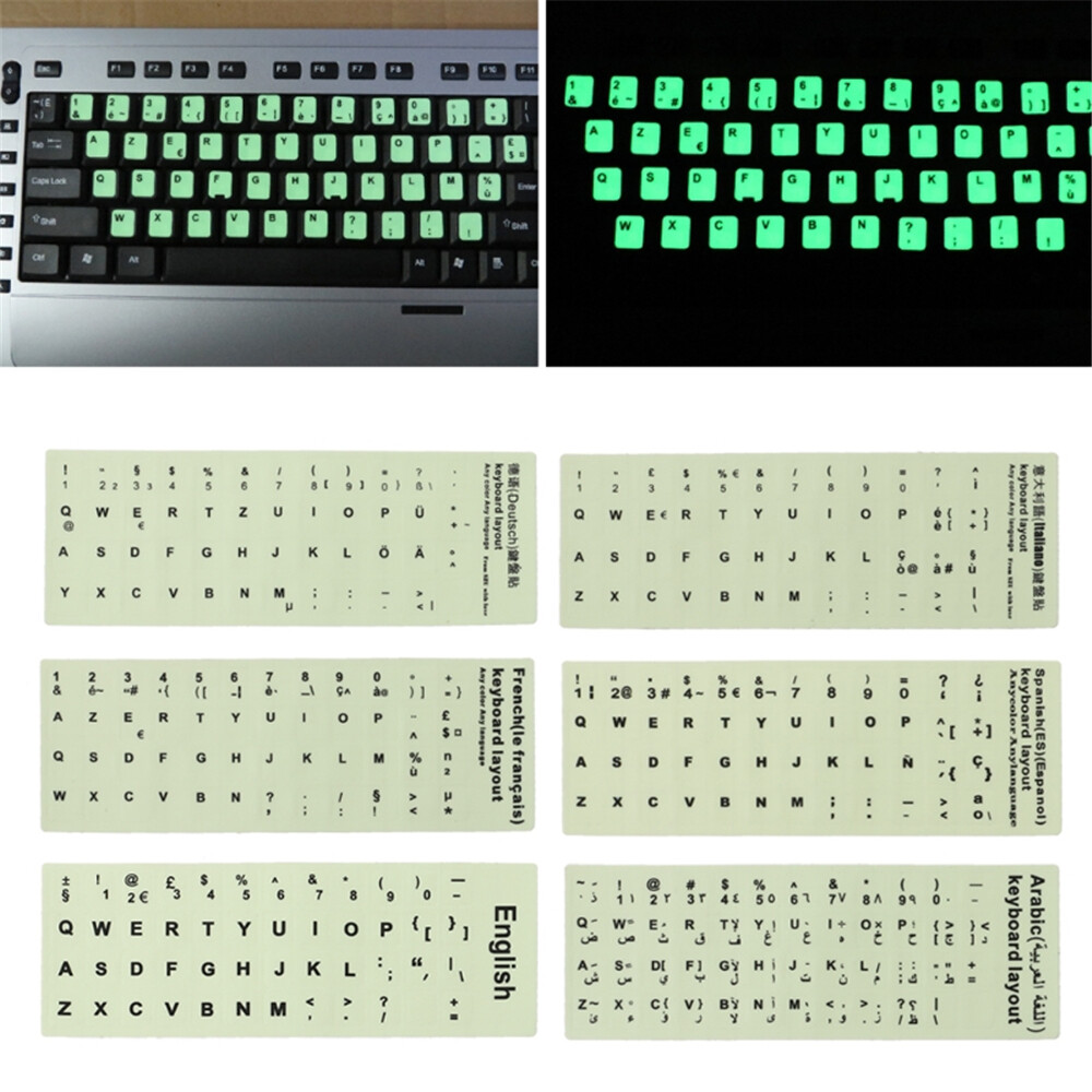 Luminous Keyboard Stickers Glow In Dark Film Layout Button for 10''-17'' Laptop