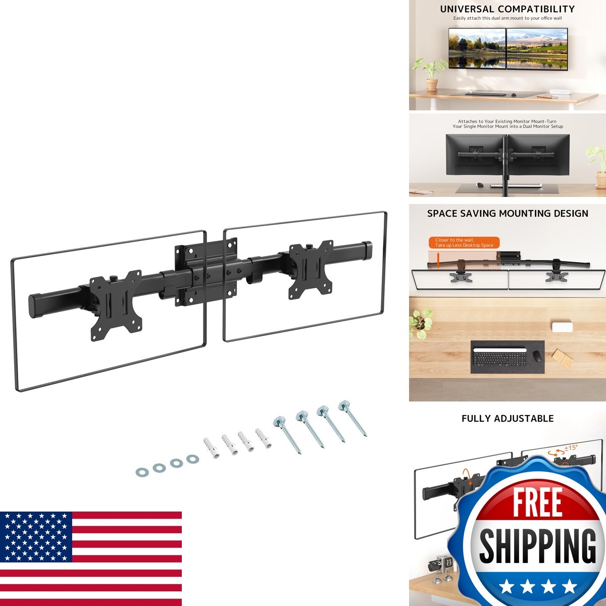 PUTORSEN Dual Monitor Wall Mount Horizontal for 2 Monitors up to 35 inches 10kg