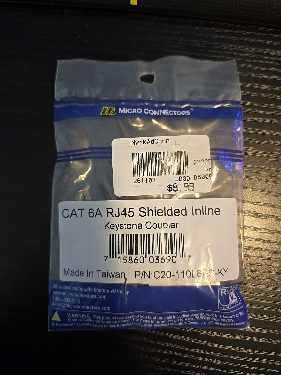 Micro Connectors Shielded Inline Ethernet Keystone Coupler CAT 6A RJ45