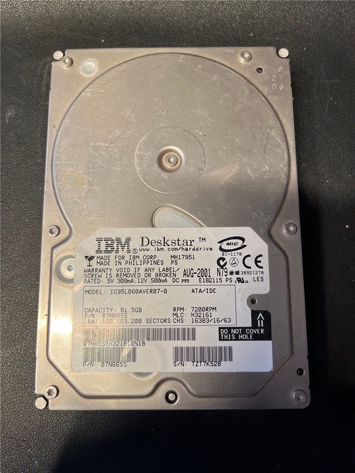 IBM Deskstar, 61.5GB, Model: IC35L060AVER07-0, SATA HDD Hard Drive