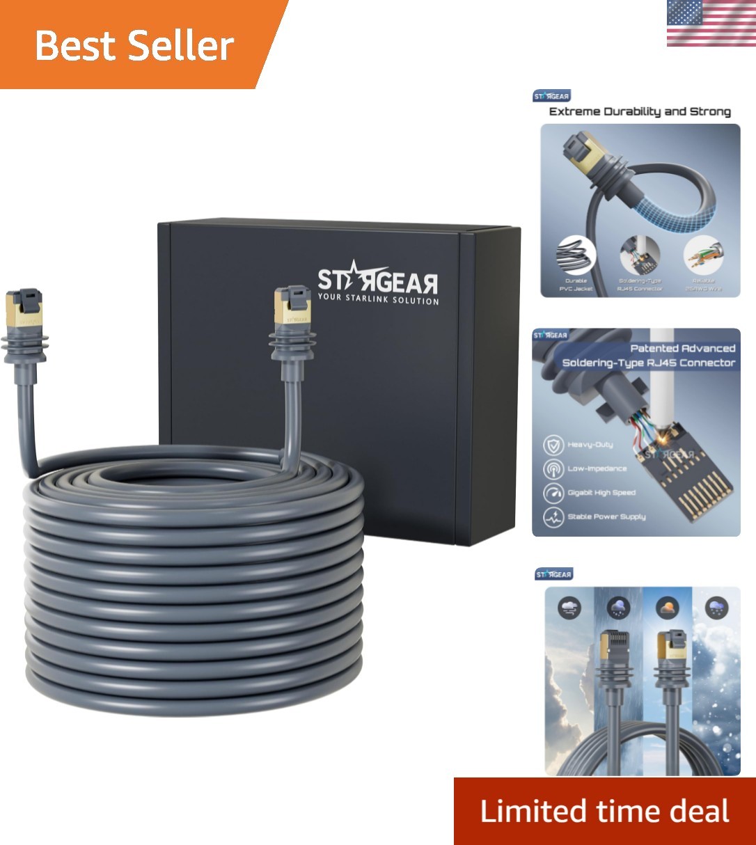 Cat 6 Starlink Cable Gen 3 16.4FT - Durable Waterproof Ethernet Connection